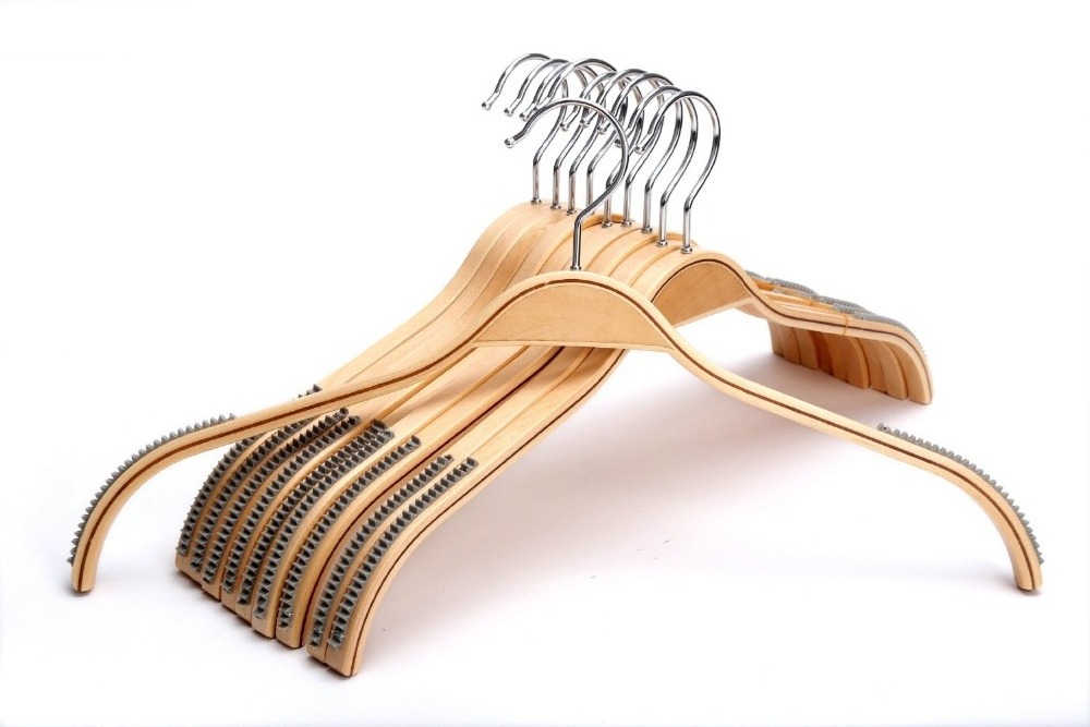 Duty Wood Coat Hangers with Soft Stripes for Camisole Jacket Dress Clothes Sweater