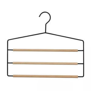 IANGO Metal Hangers Rack 3-tier Closet Storage Organizer Non Slip Space Saving Scarf Ties Pants clothes Hangers With Wood Bar