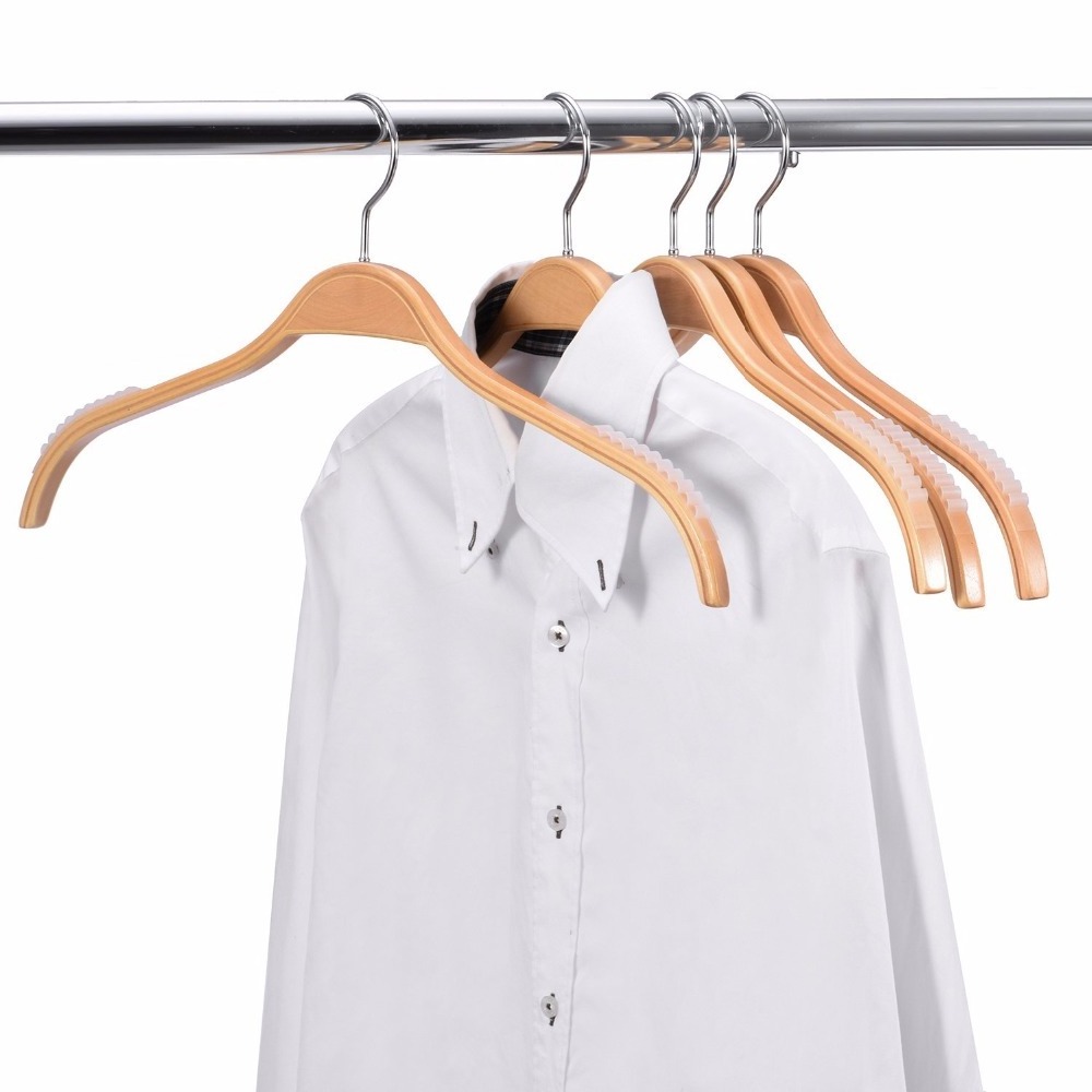 Duty Wood Coat Hangers with Soft Stripes for Camisole Jacket Dress Clothes Sweater