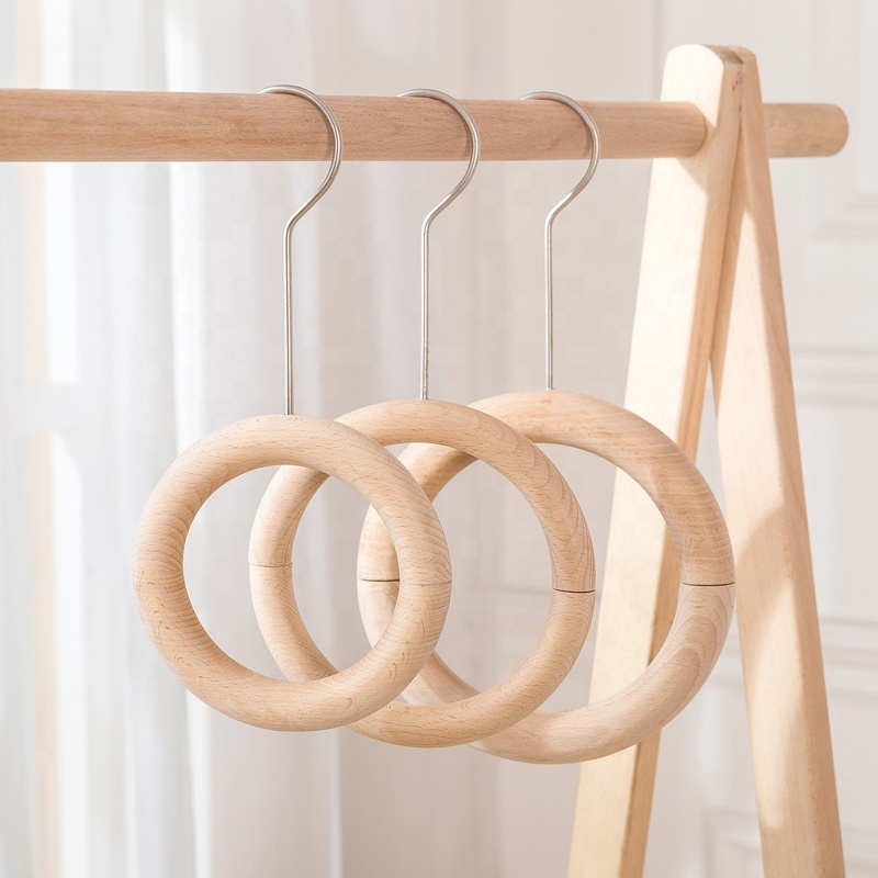 IANGO Scarf Hangers Natural Wood Ring Closet Storage Organizer Wooden Non Slip Space Saving Ties Silk Hijab Hangers