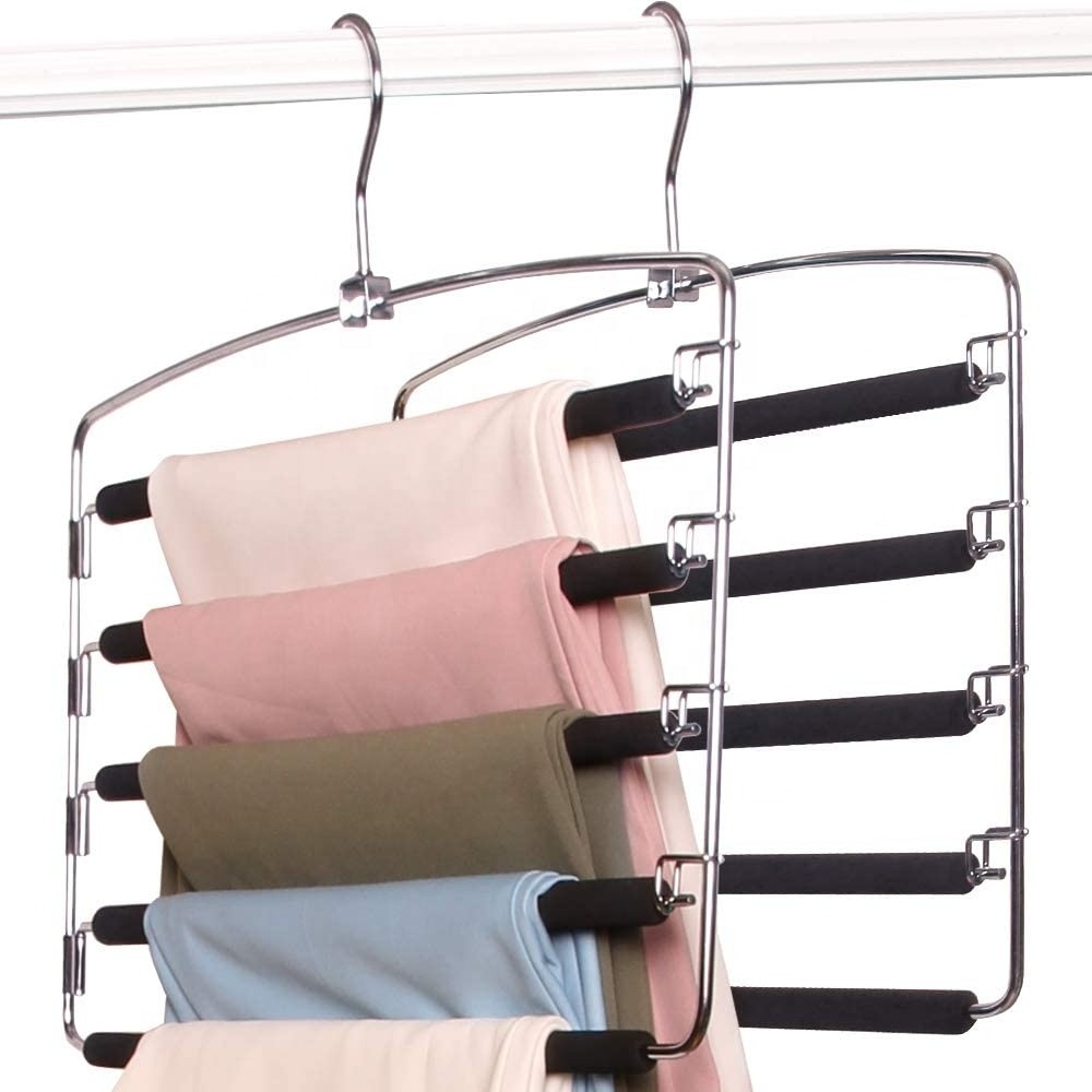 IANGO Metal Hangers 5-tier Foam Padded Closet Storage Organizer Non Slip Space Saving Scarf Ties Pants Clothes Hangers Carton