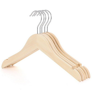 Children Kids Natural Wood Coat Dress Hangers with Notches and Anti-Rust Chrome Hook