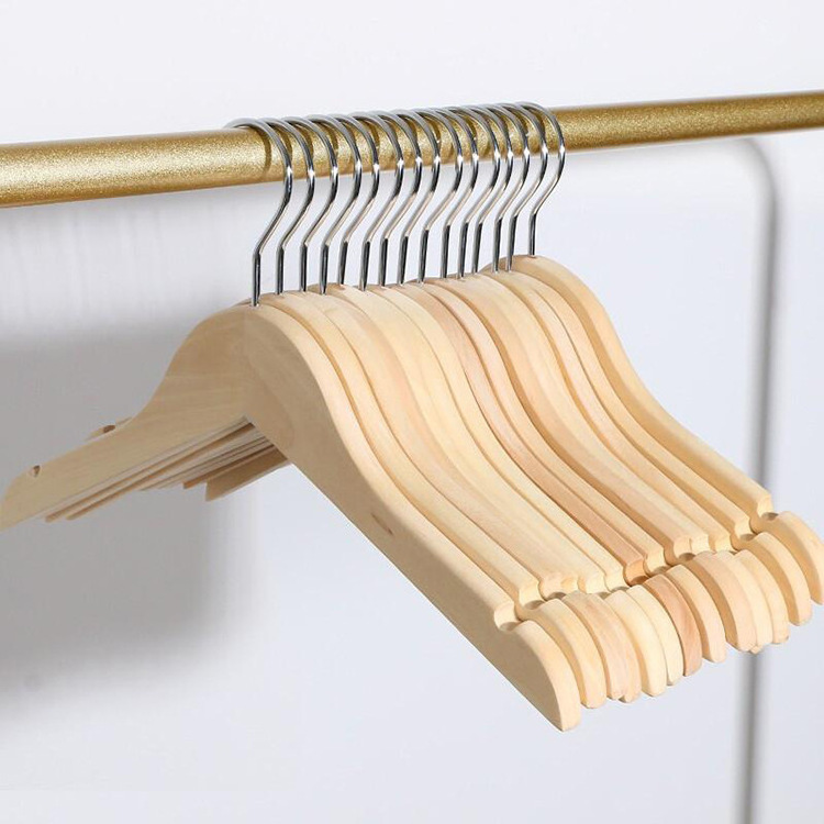 Children Kids Natural Wood Coat Dress Hangers with Notches and Anti-Rust Chrome Hook