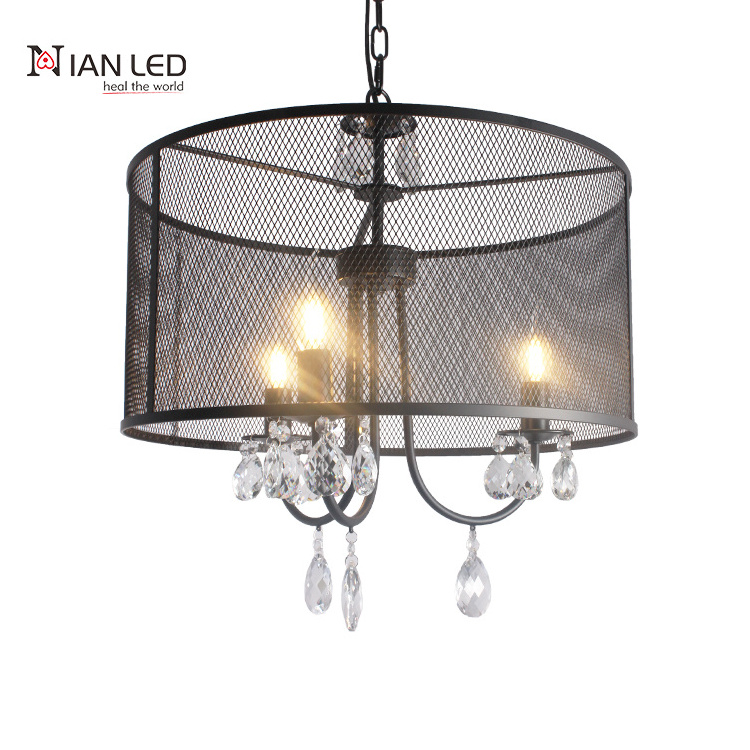 Iron+crystal E14 bulbs vintage birdcage chandeliers pendant lights candle industrial retro hanging lamp