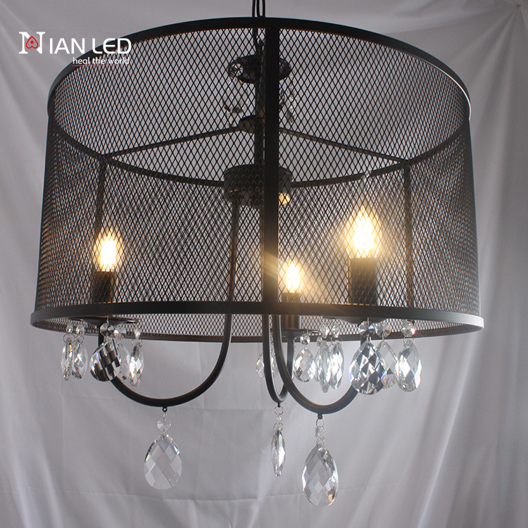 Iron+crystal E14 bulbs vintage birdcage chandeliers pendant lights candle industrial retro hanging lamp