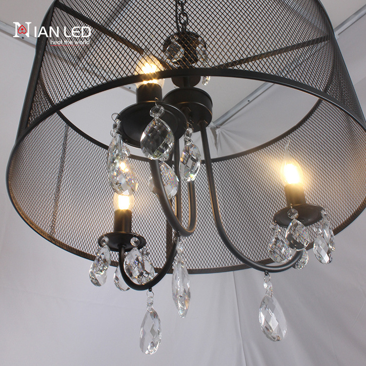 Iron+crystal E14 bulbs vintage birdcage chandeliers pendant lights candle industrial retro hanging lamp