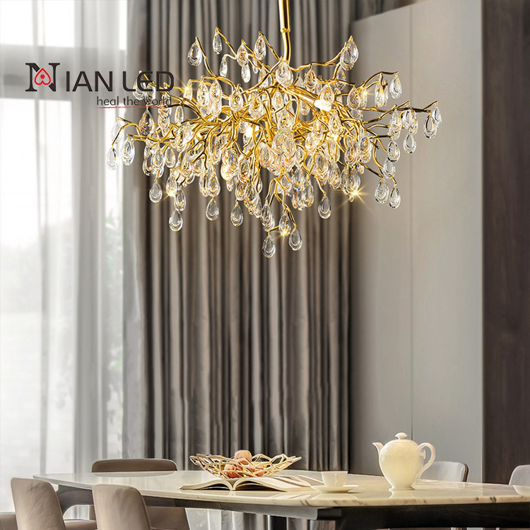 European Modern Lamparas Crystal Pendants Gold Chandeliers Ceiling Luxury Ceiling Light Fixture