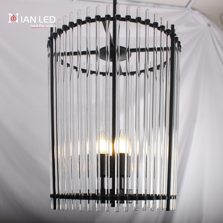 4-Light Matte Black Farmhouse Pendant Lighting Industrial Retro Chandelier Iron Glass Chandeliers