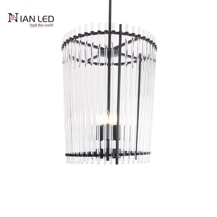 4-Light Matte Black Farmhouse Pendant Lighting Industrial Retro Chandelier Iron Glass Chandeliers