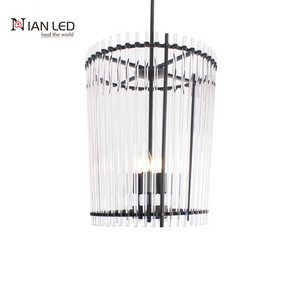 4-Light Matte Black Farmhouse Pendant Lighting Industrial Retro Chandelier Iron Glass Chandeliers