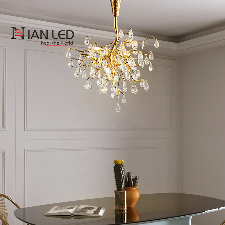 European Modern Lamparas Crystal Pendants Gold Chandeliers Ceiling Luxury Ceiling Light Fixture