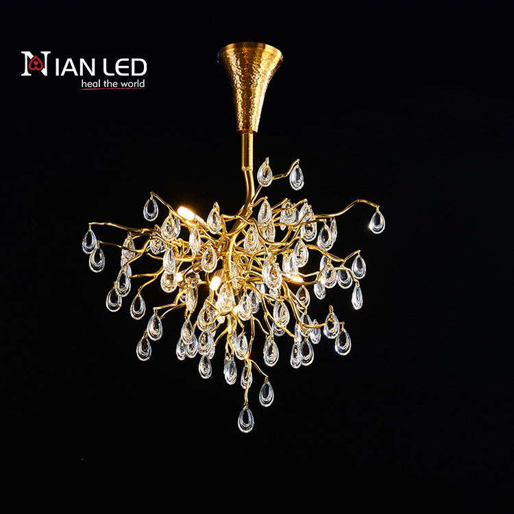 European Modern Lamparas Crystal Pendants Gold Chandeliers Ceiling Luxury Ceiling Light Fixture