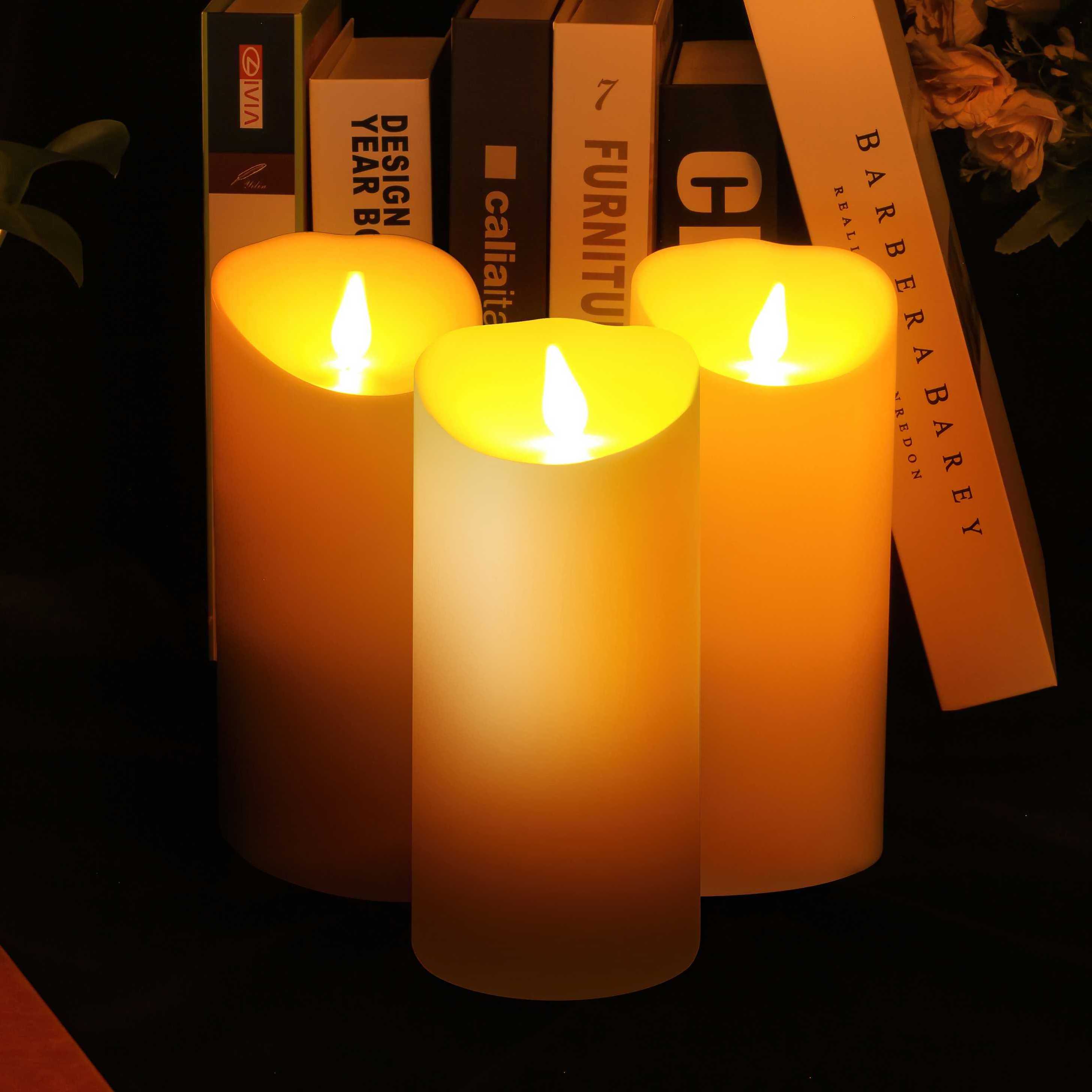 12PCS/SET Remote Control LED Candles Electric Real Wax Pillar Flameless Candles