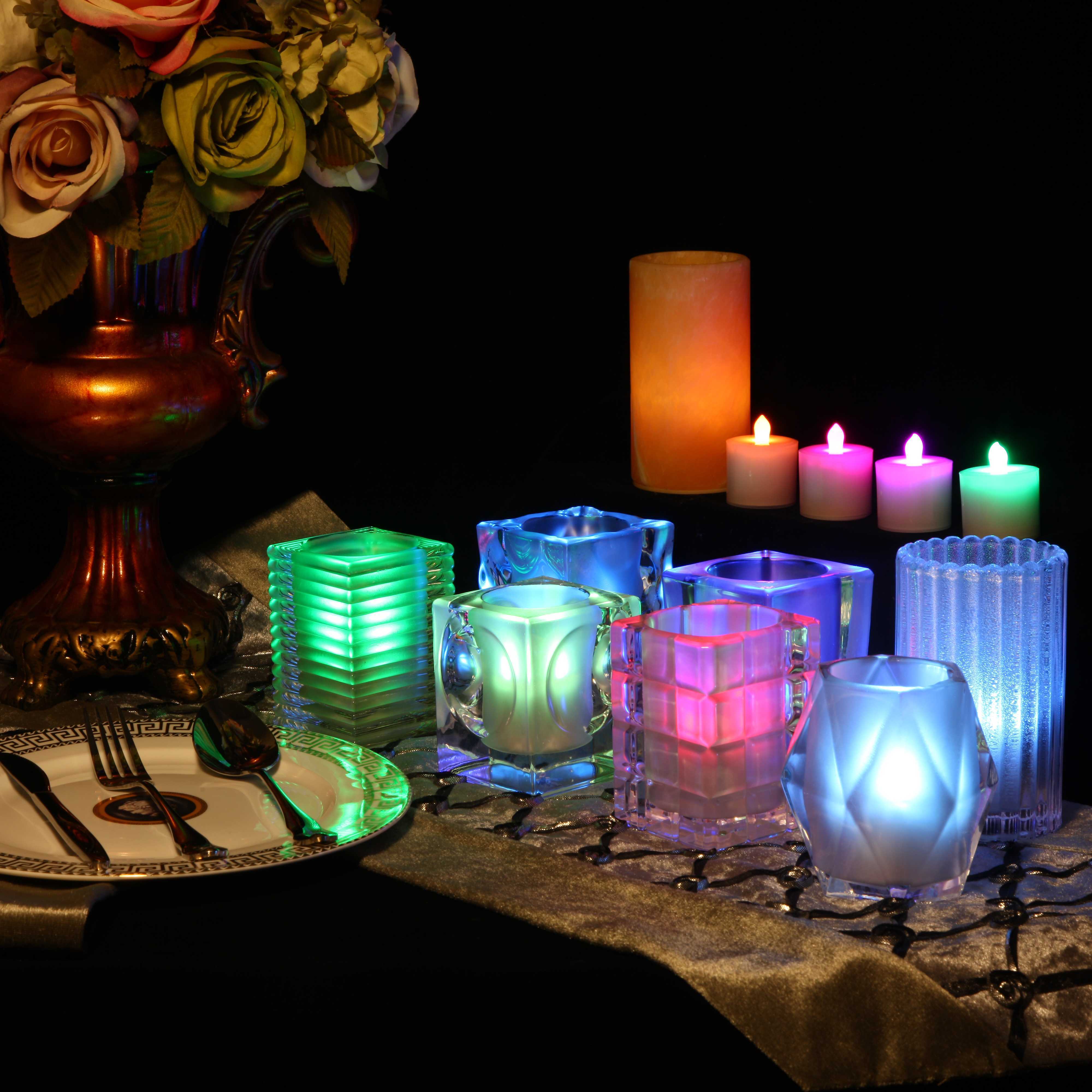 12PCS Retro Style Rechargeable LED Pillar Candles RGBW Tea Light With Charging Station