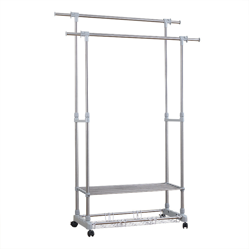 Diy Stainless Steel Clothes Drying Racks Stand Movable Coat Hanging Shelf With Wheels