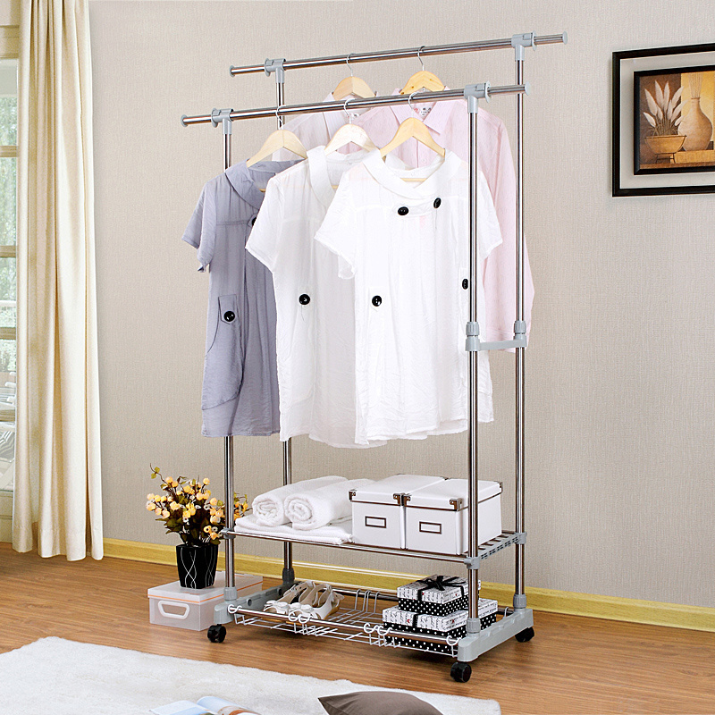 Diy Stainless Steel Clothes Drying Racks Stand Movable Coat Hanging Shelf With Wheels