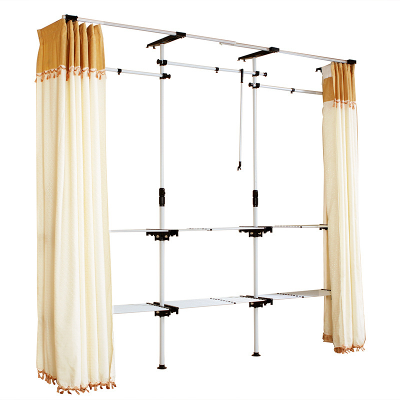 Four Poles Vertical Standing Clothes Coat Racks Wardrobe Wall Mounted Garment Storage Shelves Cabinet