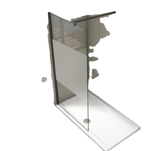 Hot selling frosted walk in shower screen tempered glass with bathroom shower supporting bar shower doors