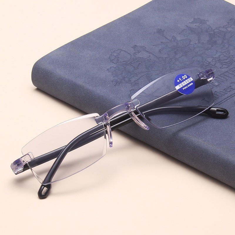 Fashion Cut Edge Anti Blue Light Presbyopia Glasses Rimless Temperament Elegant Elderly Glasses Plastic Frame Reading Glasses