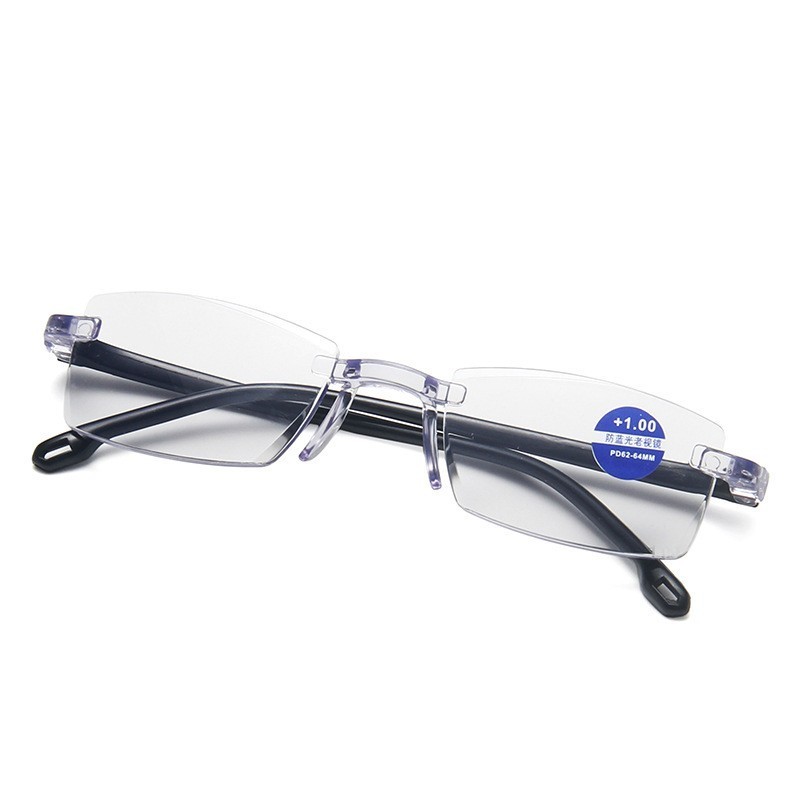 Fashion Cut Edge Anti Blue Light Presbyopia Glasses Rimless Temperament Elegant Elderly Glasses Plastic Frame Reading Glasses