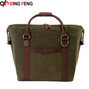 Factory Customize Insulated Travel Canvas Wine Bag Outdoor Wine Picnic Tote Bag Waxed Canvas Cooler Bag