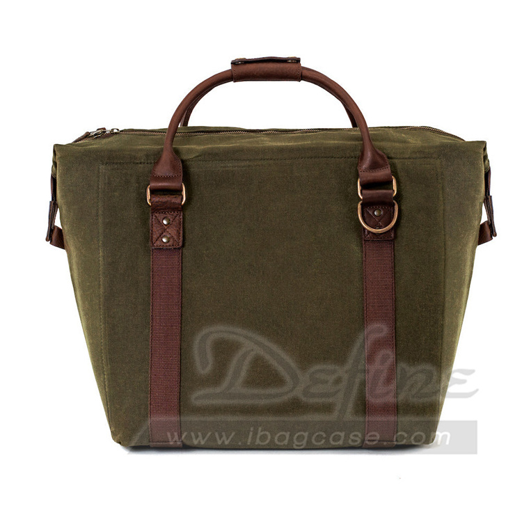 Factory Customize Insulated Travel Canvas Wine Bag Outdoor Wine Picnic Tote Bag Waxed Canvas Cooler Bag