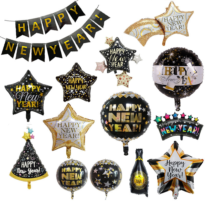 Happy New Year Foil Balloon English Happy New Year Party Spanish Bottle Balloon Decoration Supplies 18 inch Round Ball