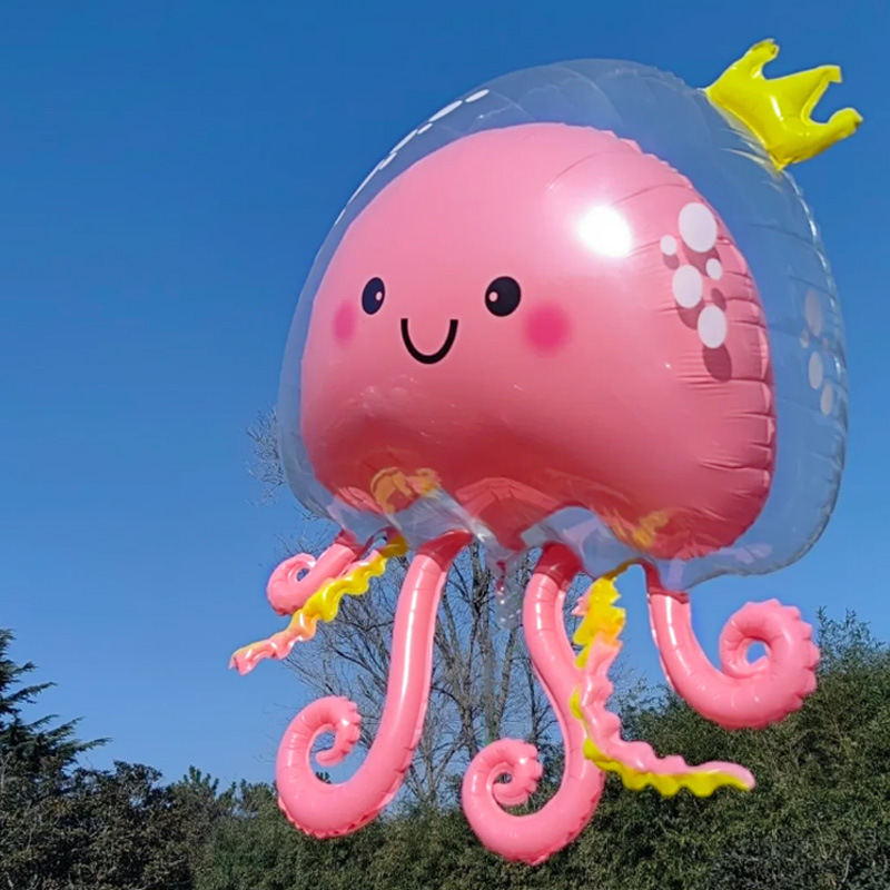 Crown Jellyfish Foil Balloon Cartoon Double layer Flying Octopus Happy Birthday Party Decoration Supplies Balloon Toys