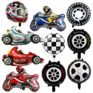 Racing Theme Decoration Car Foil Balloon Happy Birthday Motorcycle Tire Toy Balloon Party Decoration Display Balloon