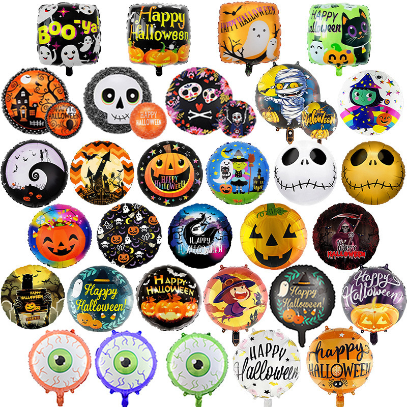 18 inch Round Ball Halloween Foil Balloon Ghost Festival S-kull Head Pumpkin Halloween Theme Party Scene Decoration Balloon