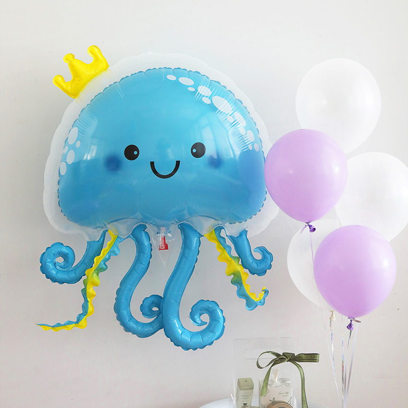 Crown Jellyfish Foil Balloon Cartoon Double layer Flying Octopus Happy Birthday Party Decoration Supplies Balloon Toys