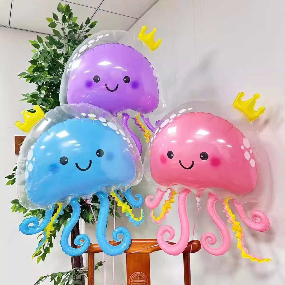 Crown Jellyfish Foil Balloon Cartoon Double layer Flying Octopus Happy Birthday Party Decoration Supplies Balloon Toys