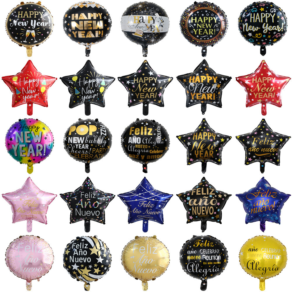 Happy New Year Foil Balloon English Happy New Year Party Spanish Bottle Balloon Decoration Supplies 18 inch Round Ball