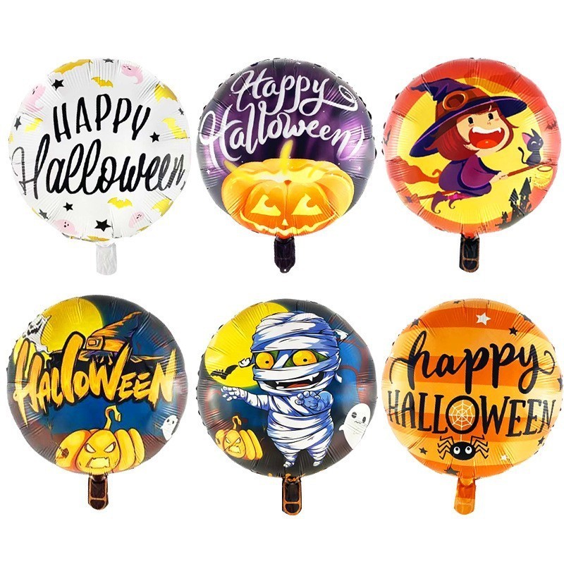 18 inch Round Ball Halloween Foil Balloon Ghost Festival S-kull Head Pumpkin Halloween Theme Party Scene Decoration Balloon