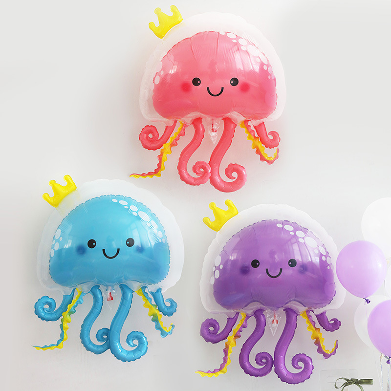 Crown Jellyfish Foil Balloon Cartoon Double layer Flying Octopus Happy Birthday Party Decoration Supplies Balloon Toys