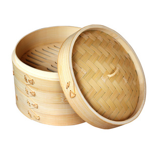 Wholesale Chinese Dim Sum Bao Bun Sushi Rice Mini Bamboo Food Steamer 10 Inch 2 Tier Bamboo Steamer Basket