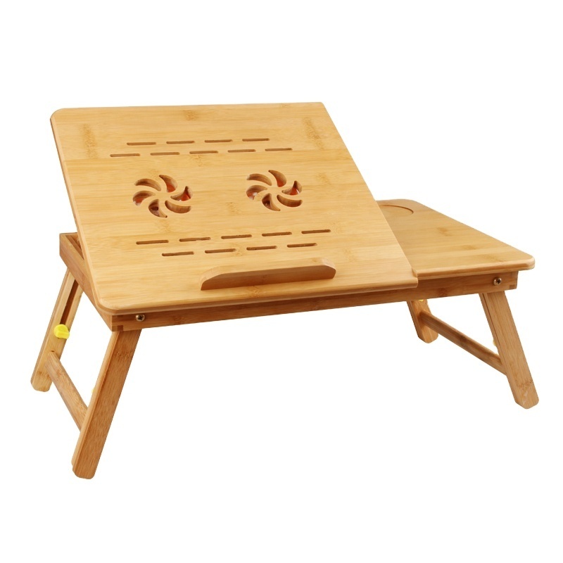 Bamboo Folding Laptop Desk Stand Wooden Foldable Breakfast Notebook Table Bed Tray with Fan Drawer