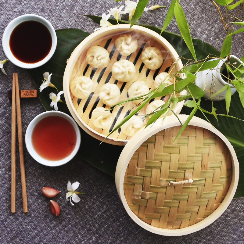 Wholesale Chinese Dim Sum Bao Bun Sushi Rice Mini Bamboo Food Steamer 10 Inch 2 Tier Bamboo Steamer Basket