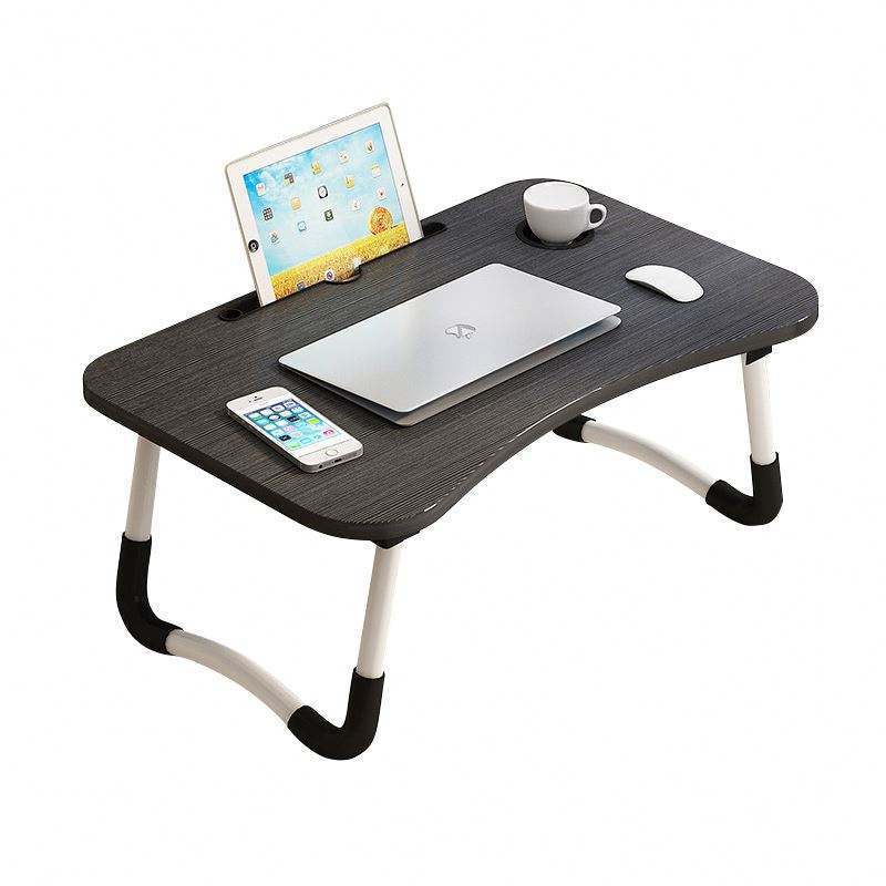 Portable MDF Bed Table Light Weight Laptop Lap Desk Folding Breakfast Tray with Cup Holder and Slot