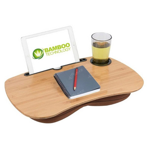 Portable Wood Bamboo Lap Desk Laptop Pillow Table Laptop Tray Desk Lap Tabletop Pad with Soft Pillow Cushion Cup Holder