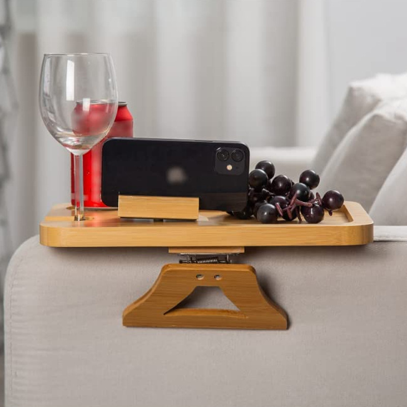 Sofa Arm Tray Clip Table Bamboo Sofa Couch Armrest Tray Couch Sofa Caddy Non Slip Cup Bottle Holder