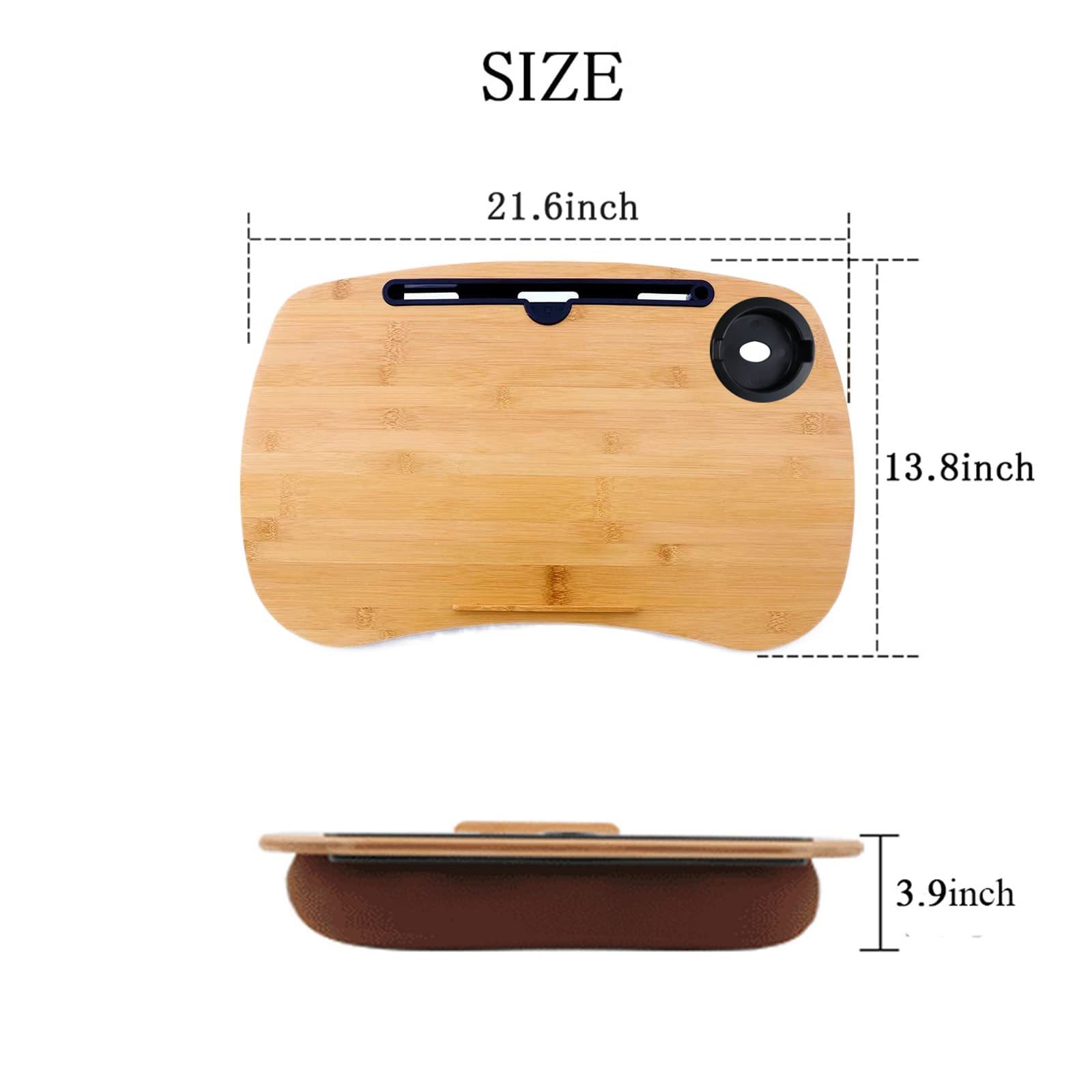 Portable Wood Bamboo Lap Desk Laptop Pillow Table Laptop Tray Desk Lap Tabletop Pad with Soft Pillow Cushion Cup Holder