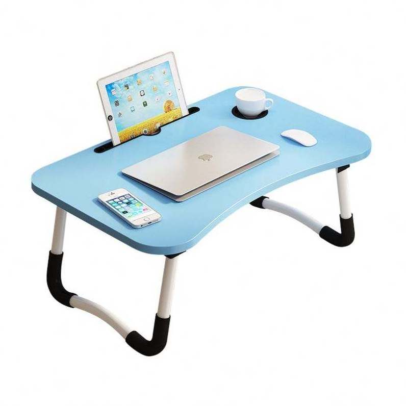 Portable MDF Bed Table Light Weight Laptop Lap Desk Folding Breakfast Tray with Cup Holder and Slot