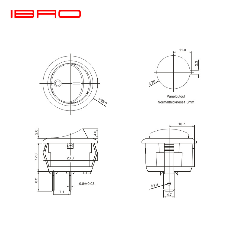 6A illuminated rocker switch light T125 250VAC with red light KCD3 Single pole rocker switch 10A