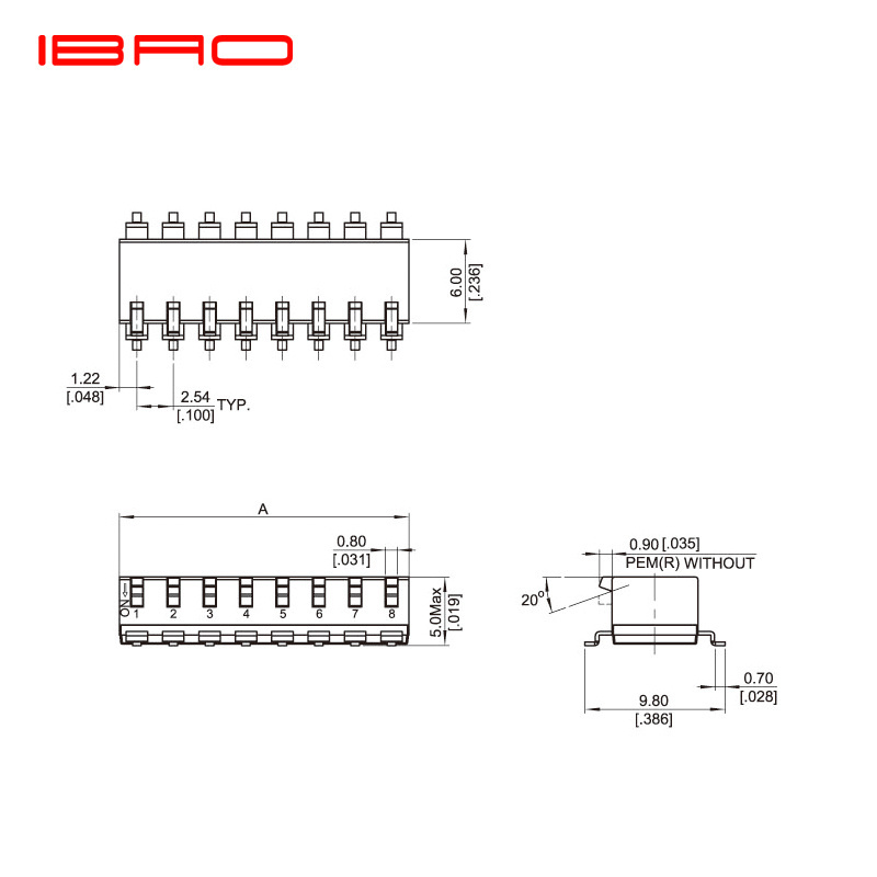 2024 Dip switch PEM series 2/4/6/8/10 positions New Piano Type