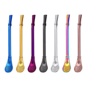 colorful drinking straw stainless steel metal straw spoon filter spoon stirring straw spoon