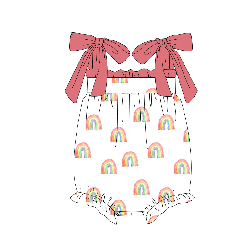 2023 new design rainbow print set girl summer dress boutique baby kids bubble