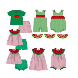 spring kids designer clothes custom girls dresses and bloomer set watermelon embroidered children summer clothing