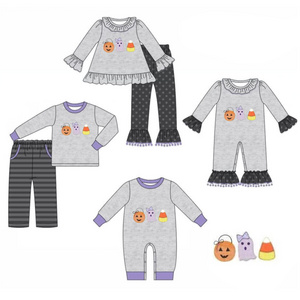 girls boutique clothing sets pumpkin embroidered design wholesale fall children clothes Halloween