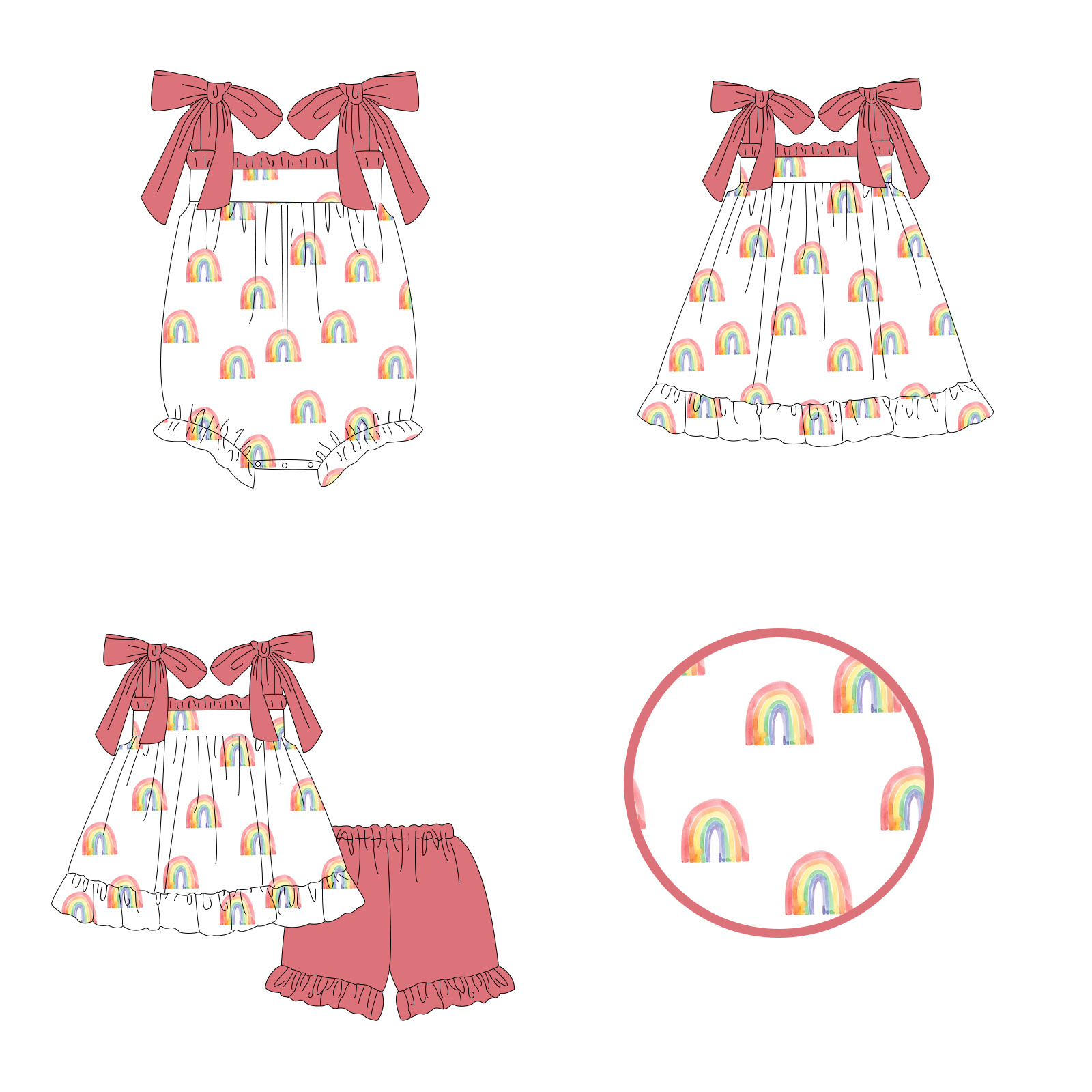 2023 new design rainbow print set girl summer dress boutique baby kids bubble